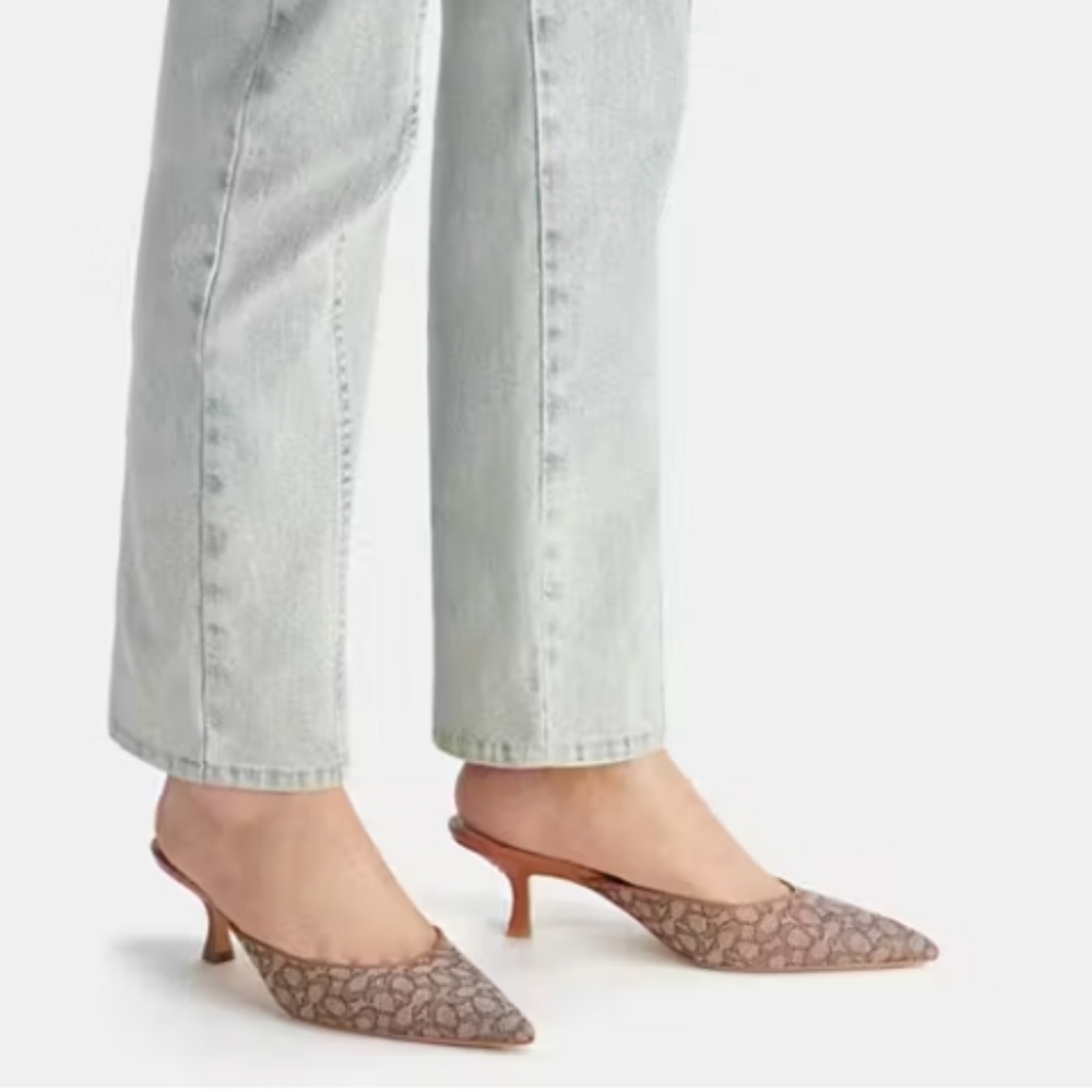 NEW COACH Signature Jacquard Renn Mule Heels In Micro Signature Jacquard Print - Picture 4 of 16